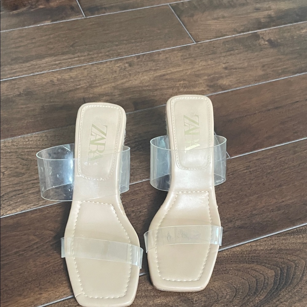 Zara espadrille wedges clear strap sz37(6.5) neural